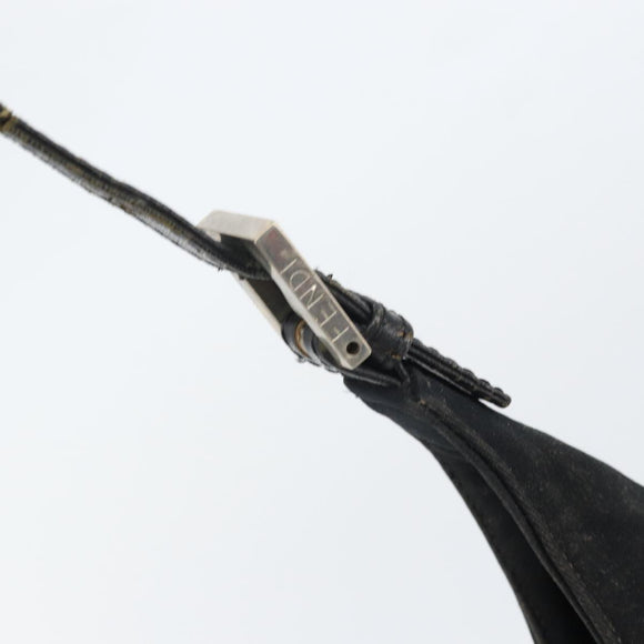 FENDI Mamma Baguette Shoulder Bag Nylon Leather Black Silver Auth 97412