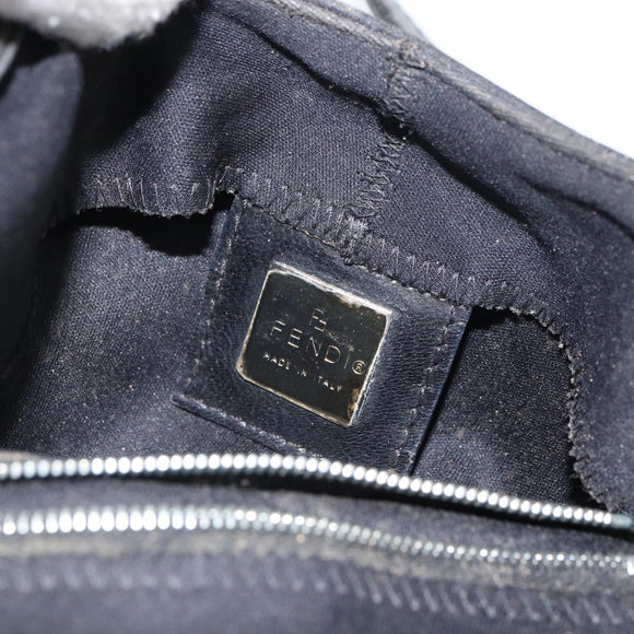 FENDI Mamma Baguette Shoulder Bag Nylon Leather Black Silver Auth 97412