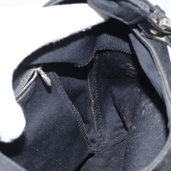 FENDI Mamma Baguette Shoulder Bag Nylon Leather Black Silver Auth 97412