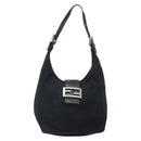 FENDI Mamma Baguette Shoulder Bag Nylon Leather Black Silver Auth 97412-2