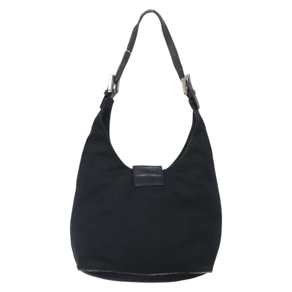 FENDI Mamma Baguette Shoulder Bag Nylon Leather Black Silver Auth 97412