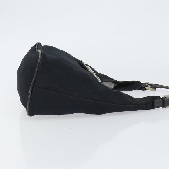 FENDI Mamma Baguette Shoulder Bag Nylon Leather Black Silver Auth 97412