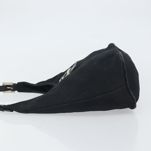 FENDI Mamma Baguette Shoulder Bag Leather Black Silver Auth 97412