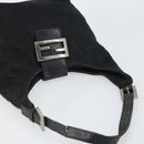 FENDI Mamma Baguette Shoulder Bag Nylon Leather Black Silver Auth 97412-6