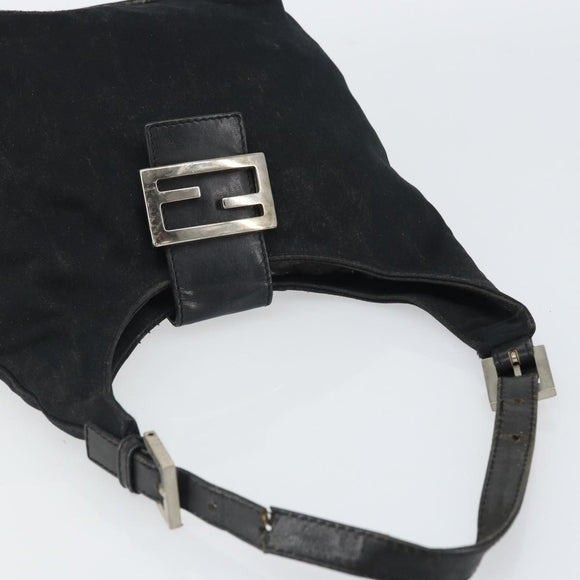 FENDI Mamma Baguette Shoulder Bag Nylon Leather Black Silver Auth 97412