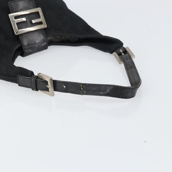 FENDI Mamma Baguette Shoulder Bag Nylon Leather Black Silver Auth 97412