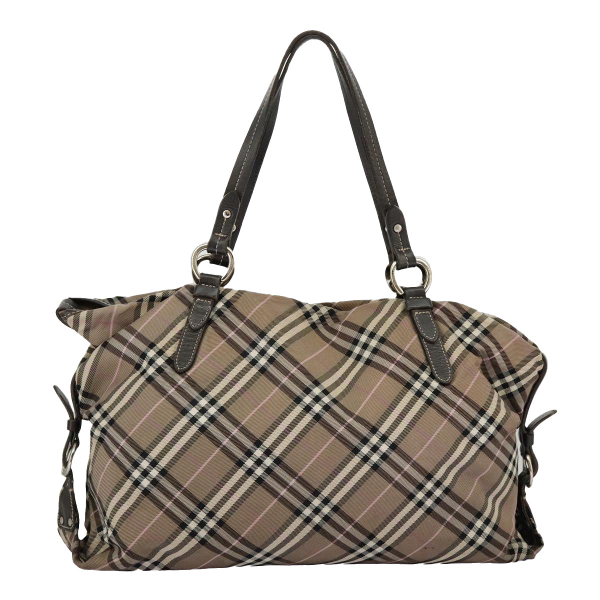 BURBERRY Nova Check Blue Label Tote Bag Nylon Beige Brown Silver Auth 97416 - 0