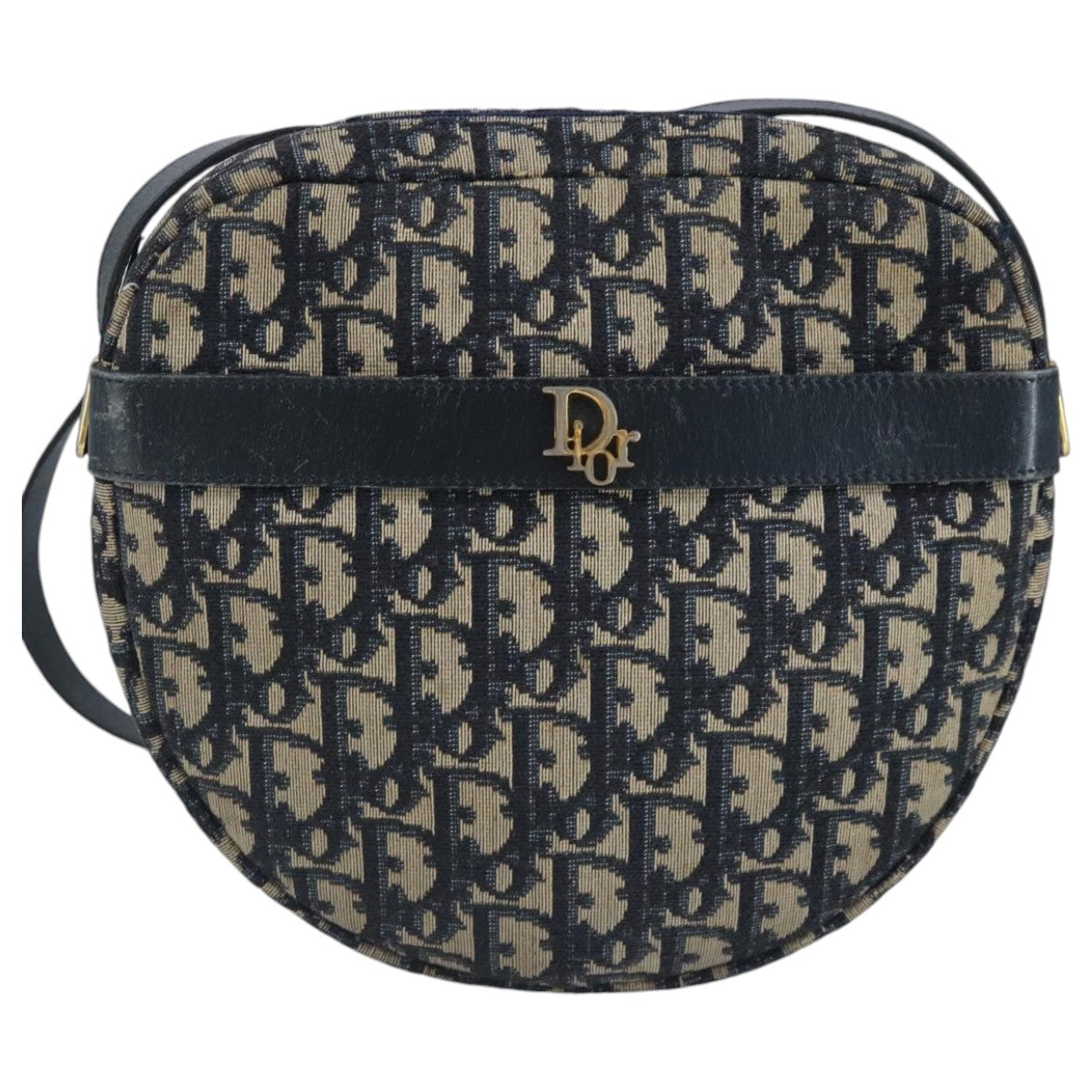 Christian Dior Trotter Canvas Shoulder Bag Navy Gold Auth 97421