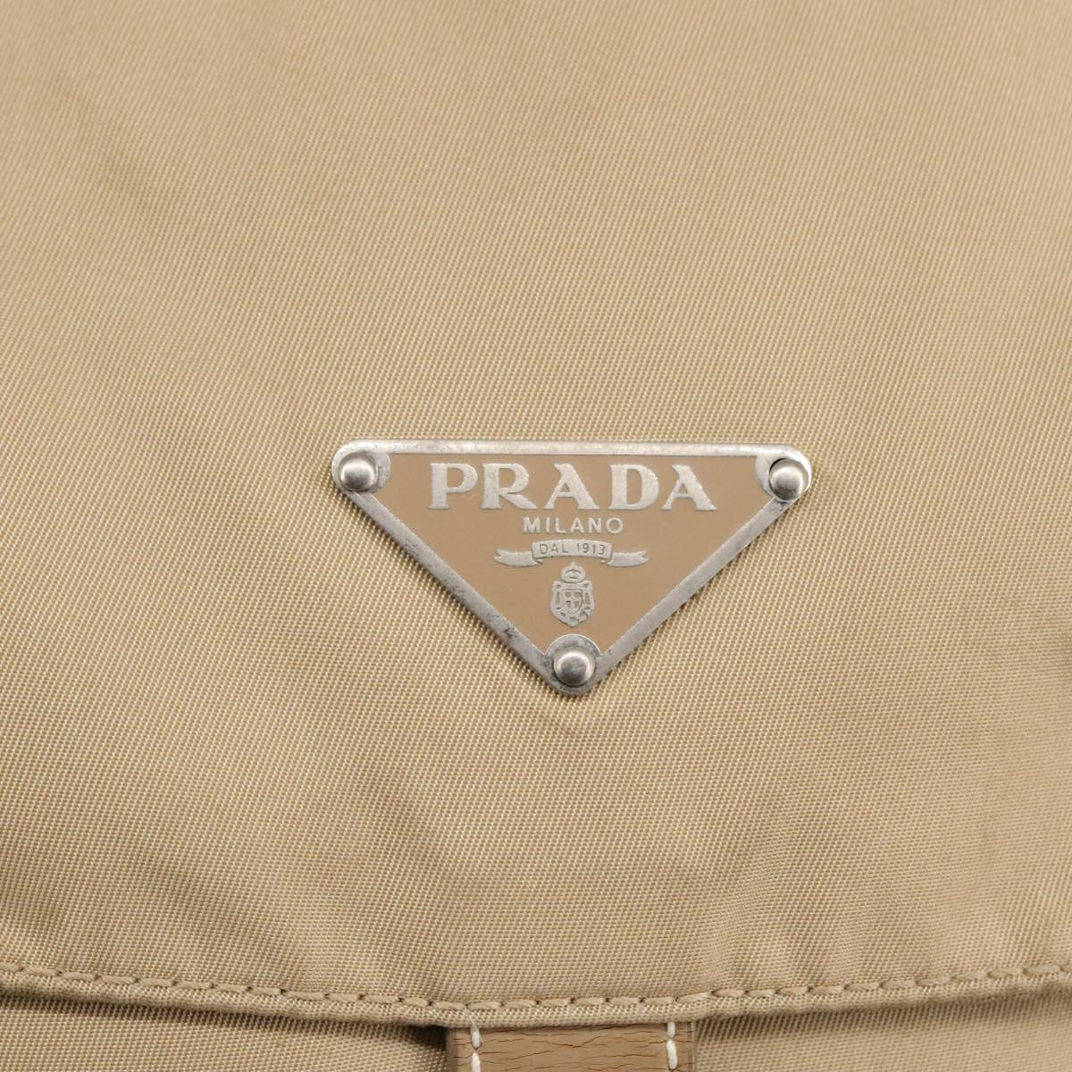 PRADA Shoulder Bag Nylon Beige Silver Auth 97426