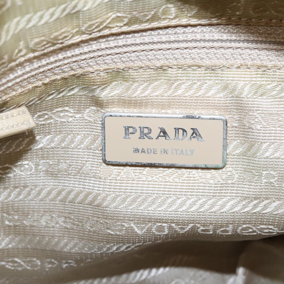 PRADA Shoulder Bag Nylon Beige Silver Auth 97426