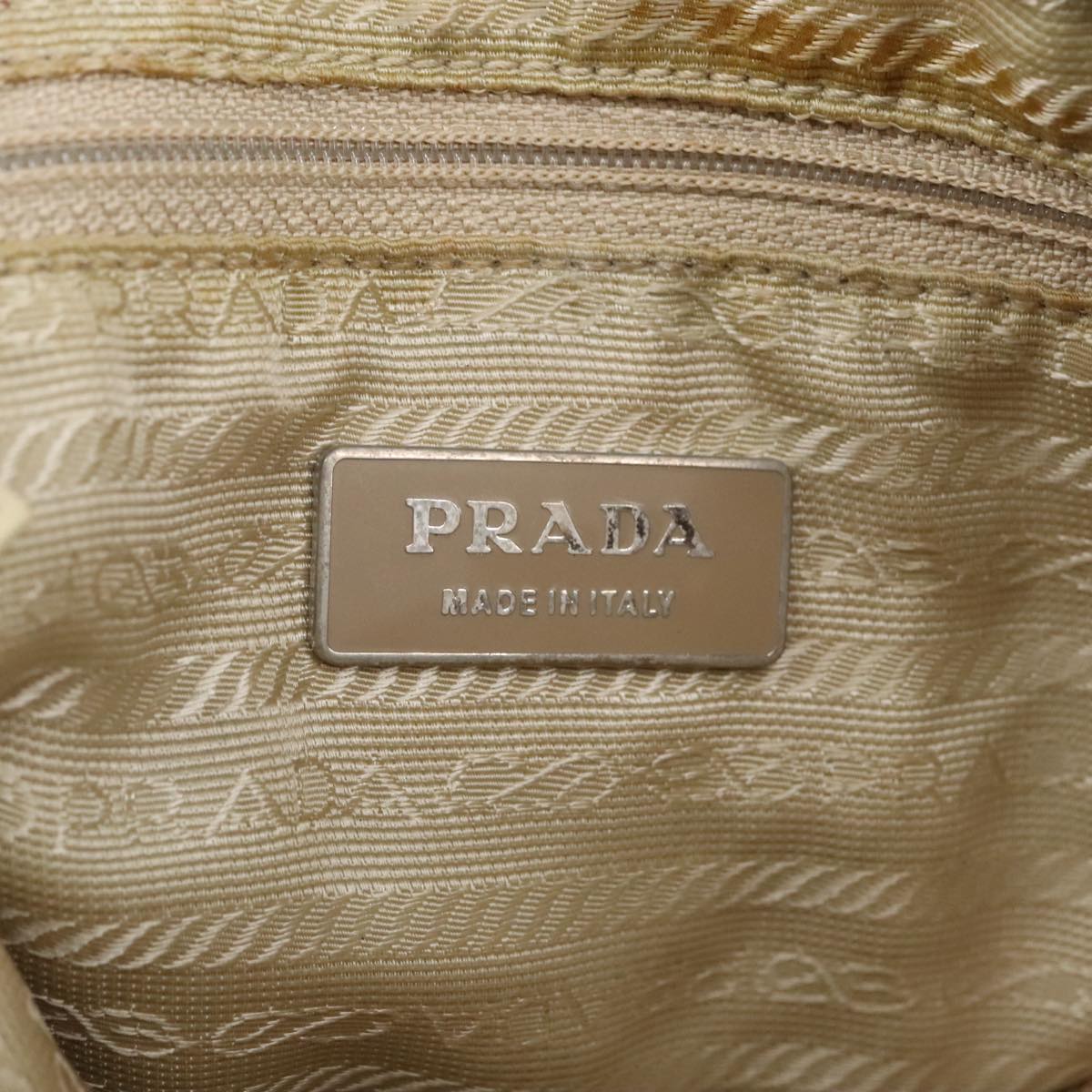 PRADA Hand Bag Nylon Beige Silver Auth 97427