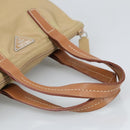 PRADA Hand Bag Nylon Beige Silver Auth 97427-7