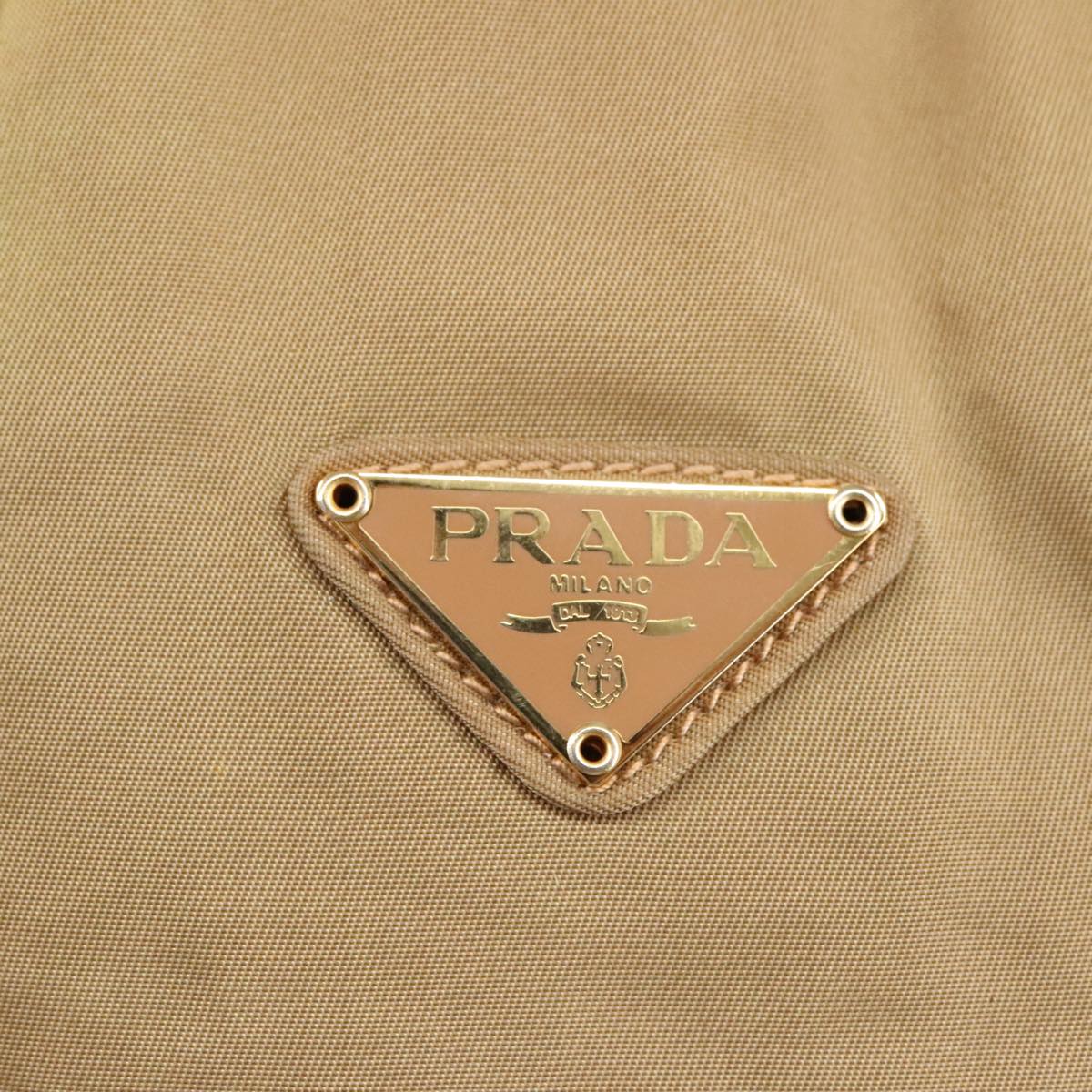 PRADA Chain Shoulder Bag Nylon Beige Gold Auth 97428