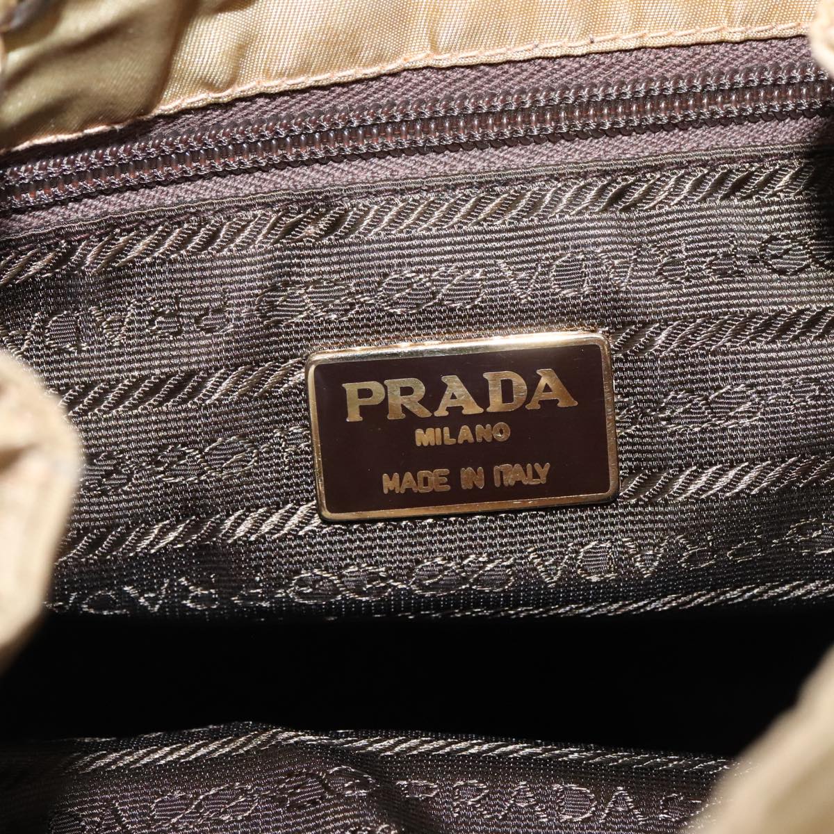 PRADA Chain Shoulder Bag Nylon Beige Gold Auth 97428