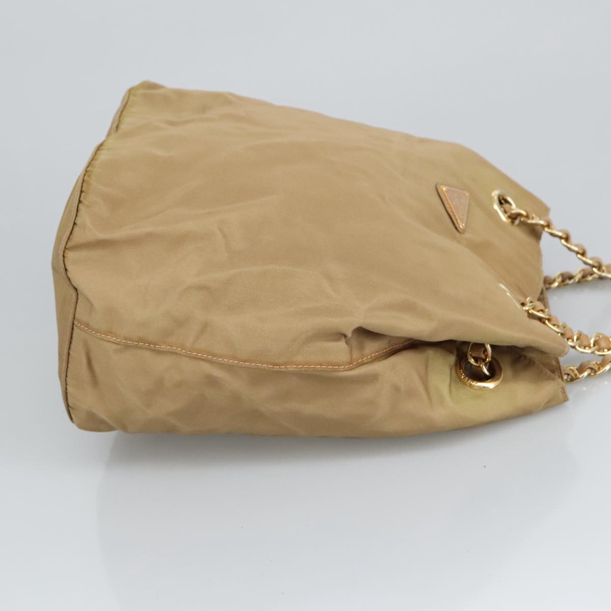 PRADA Chain Shoulder Bag Nylon Beige Gold Auth 97428