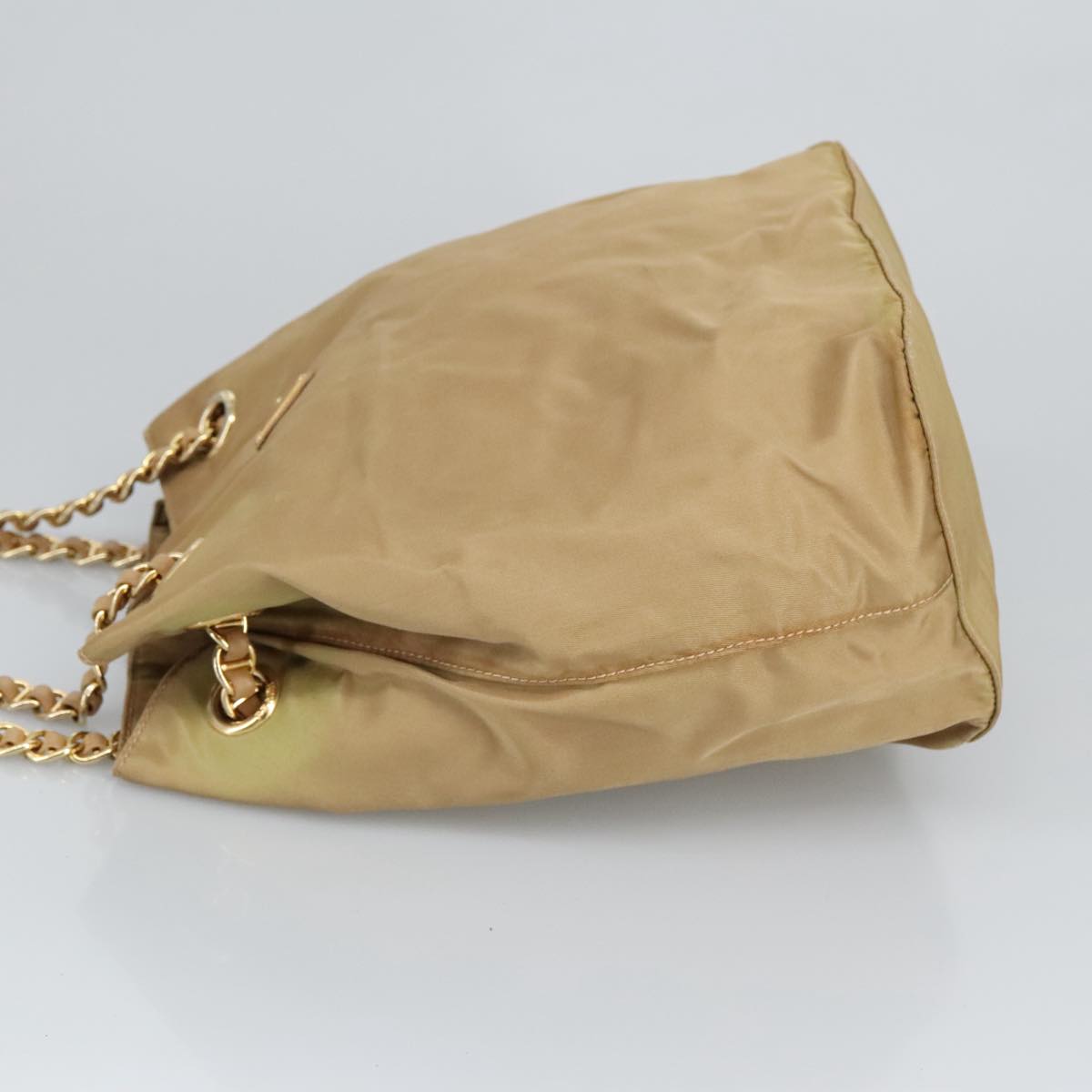 PRADA Chain Shoulder Bag Nylon Beige Gold Auth 97428