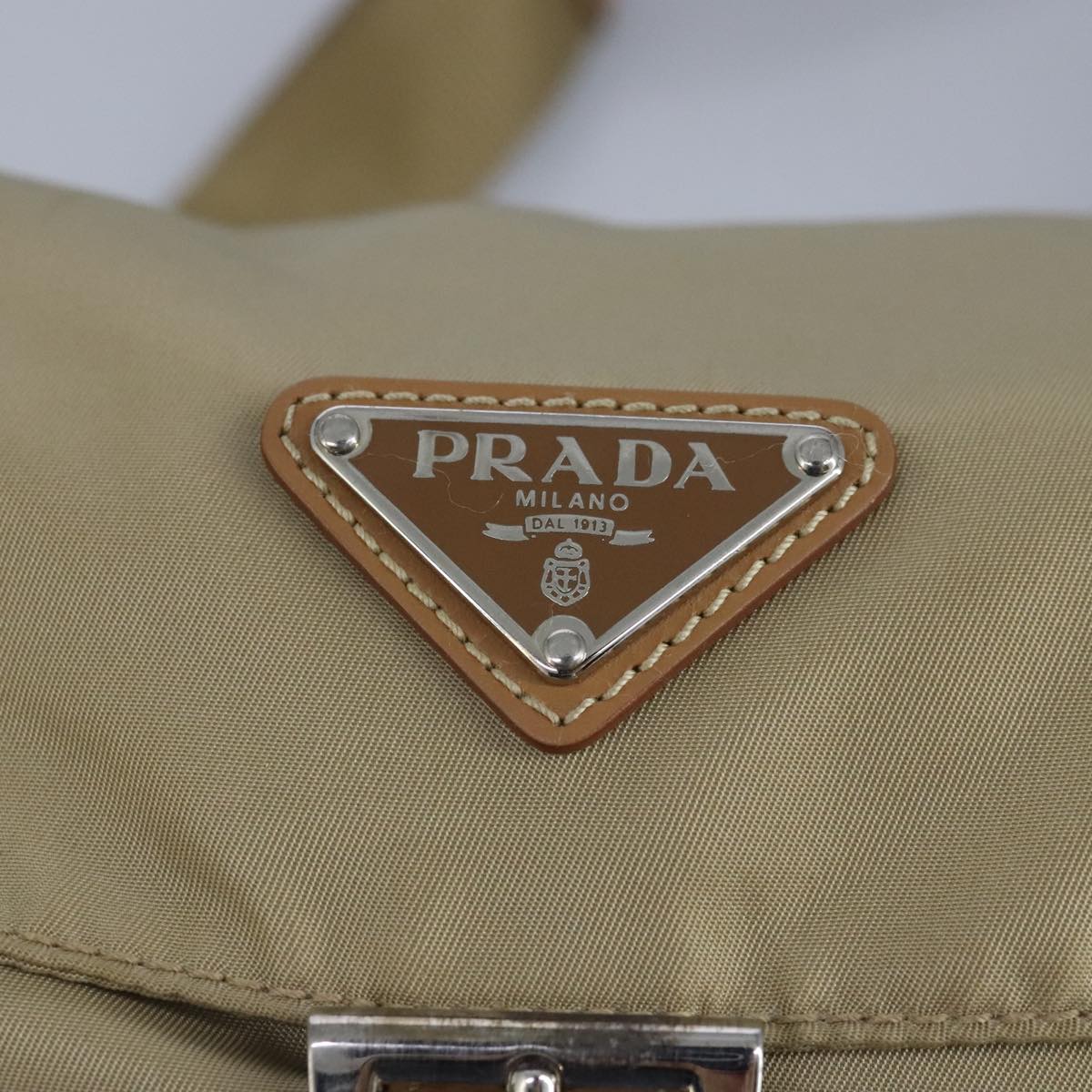 PRADA Shoulder Bag Nylon Beige Silver Auth 97429