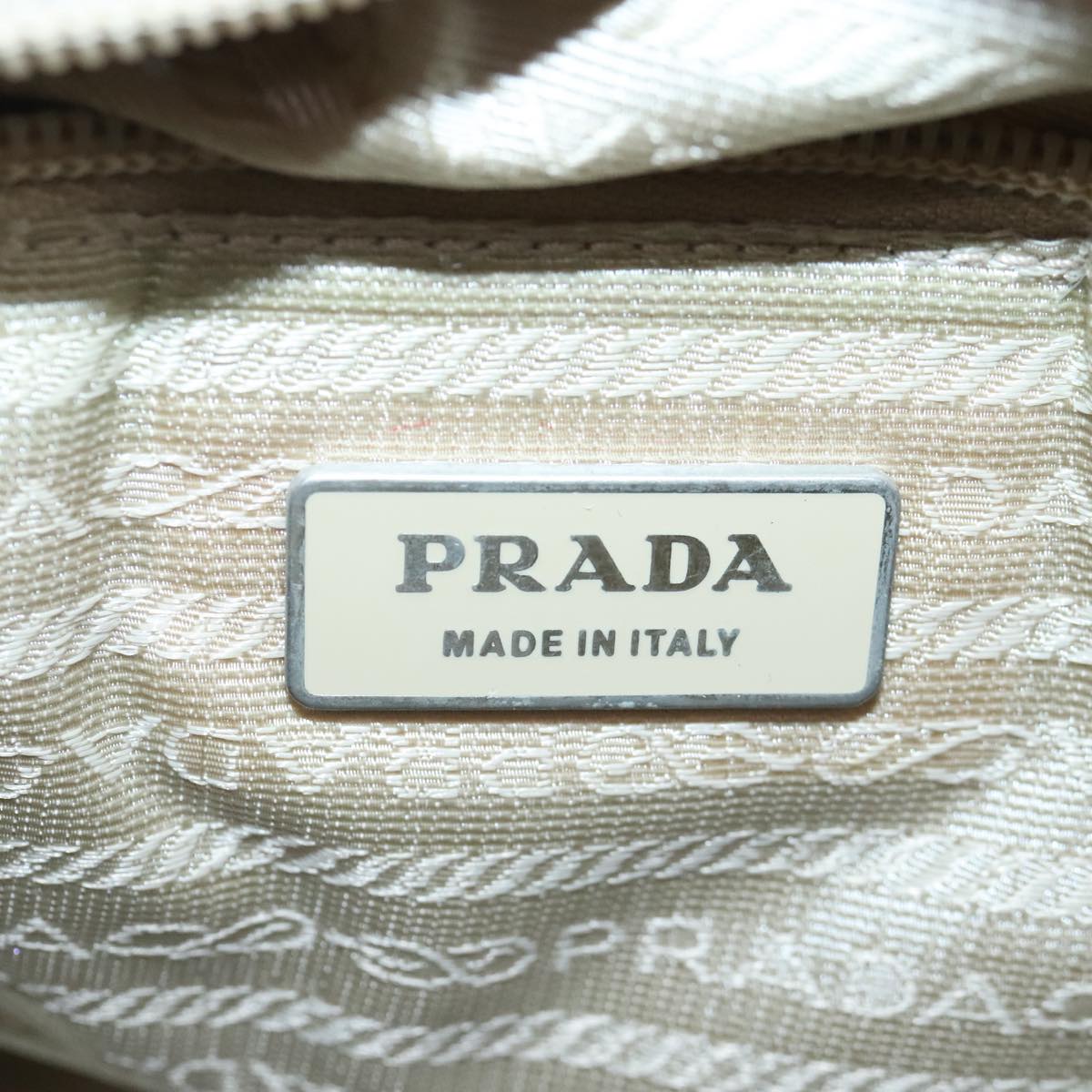 PRADA Shoulder Bag Nylon Beige Silver Auth 97429