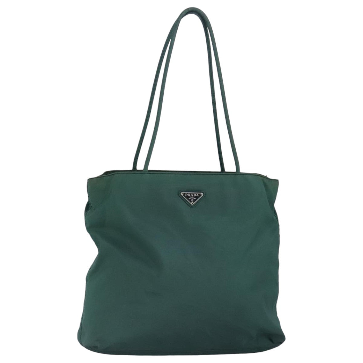 PRADA Tote Bag Nylon Green Silver Auth 97430