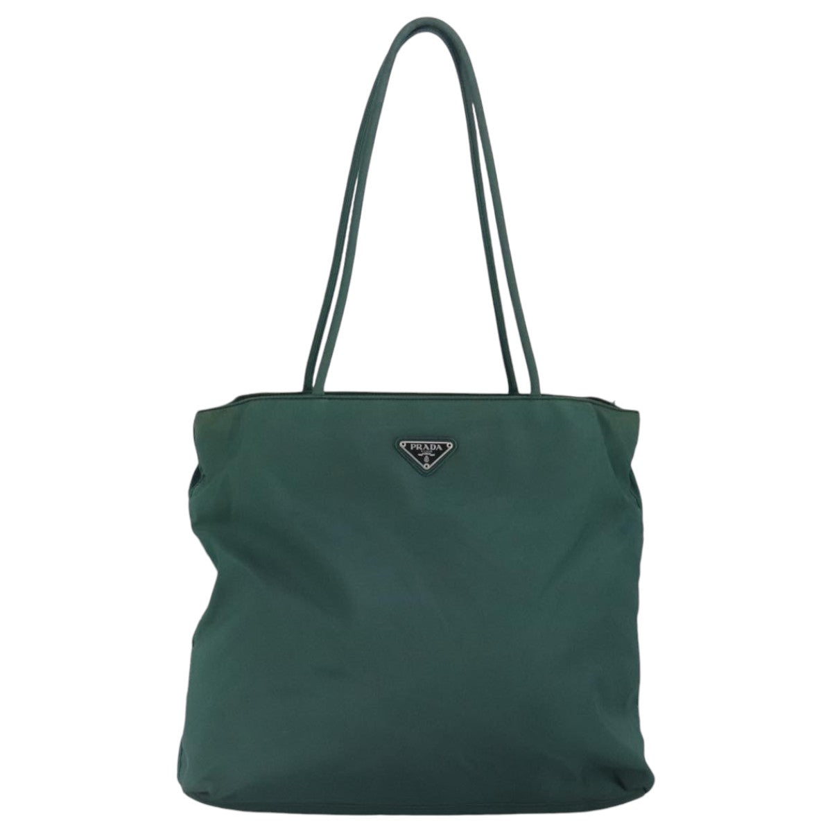 PRADA Tote Bag Nylon Green Silver Auth 97430