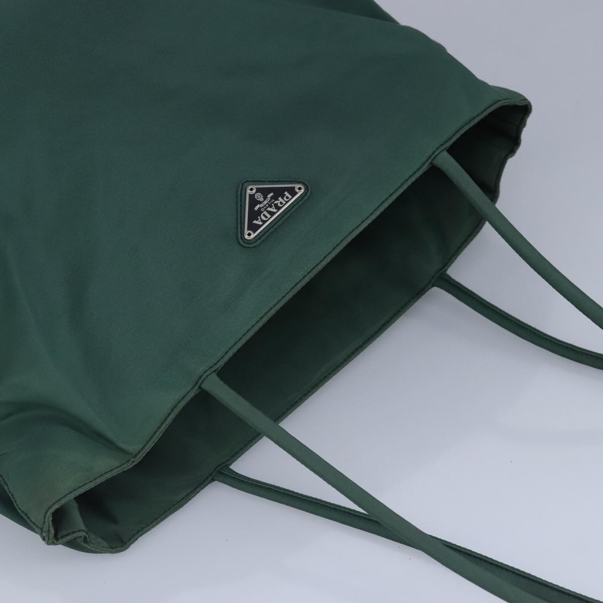 PRADA Tote Bag Nylon Green Silver Auth 97430