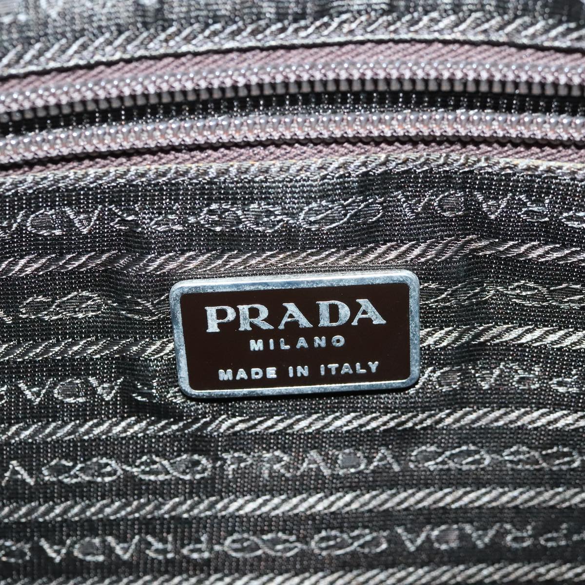 PRADA Hand Bag Nylon Khaki Silver Auth 97433