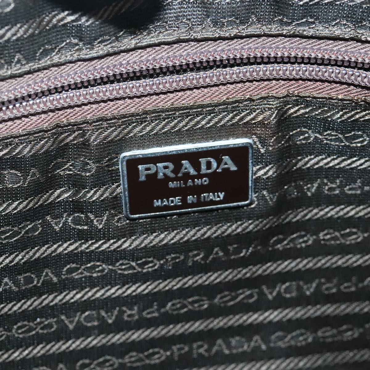 PRADA Hand Bag Nylon Khaki Silver Auth 97435