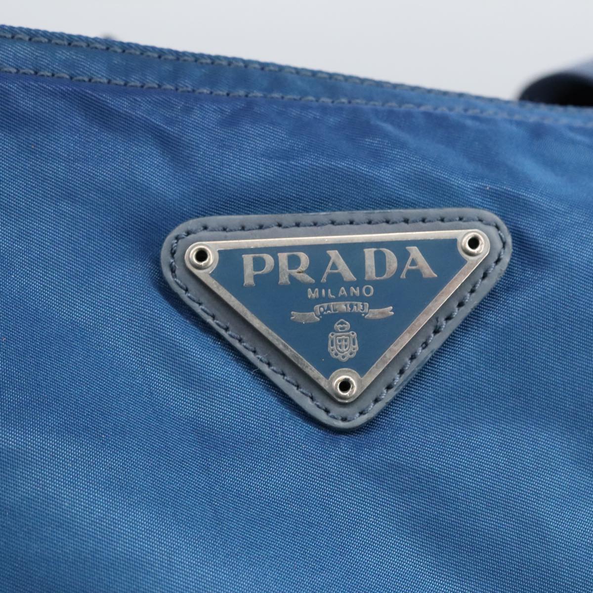 PRADA Tote Bag Nylon Blue Silver Auth 97436