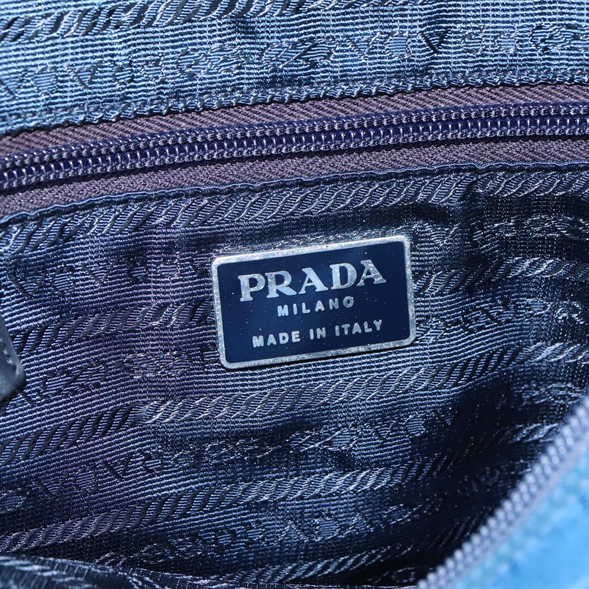 PRADA Tote Bag Nylon Blue Silver Auth 97436