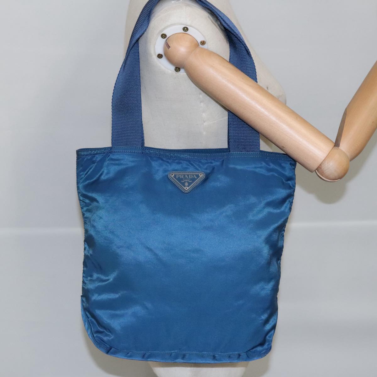 PRADA Tote Bag Nylon Blue Silver Auth 97436