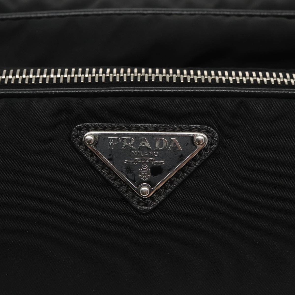 PRADA Shoulder Bag Nylon Leather Black Silver Auth 97437