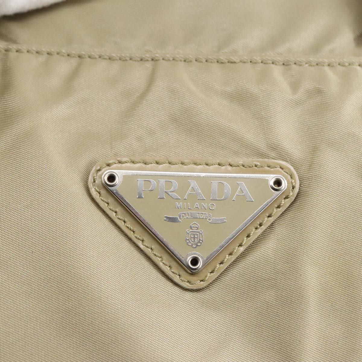 PRADA Hand Bag Nylon Beige Silver Auth 97438