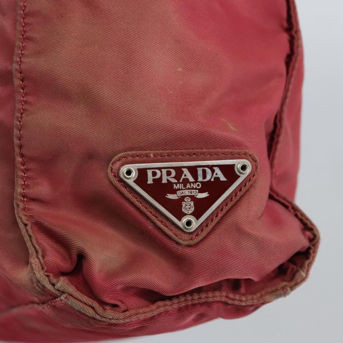 PRADA Hand Bag Nylon Red Silver Auth 97439