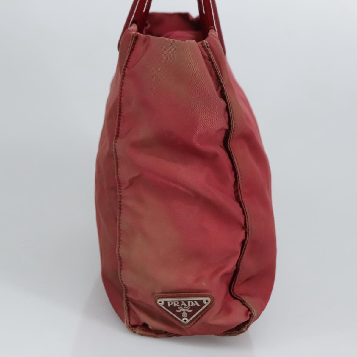 PRADA Hand Bag Nylon Red Silver Auth 97439