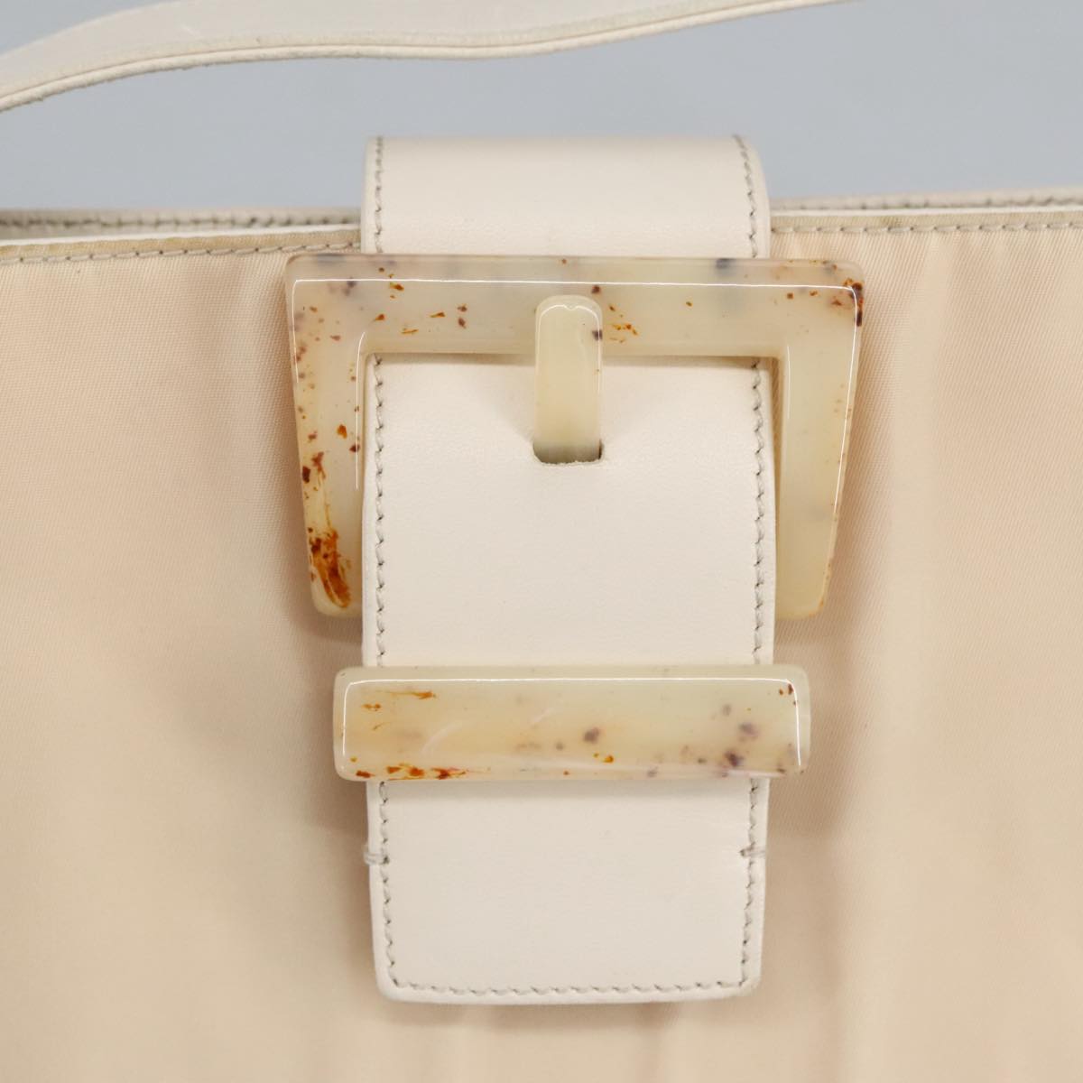 PRADA Shoulder Bag Nylon Leather Beige White Silver Auth 97441