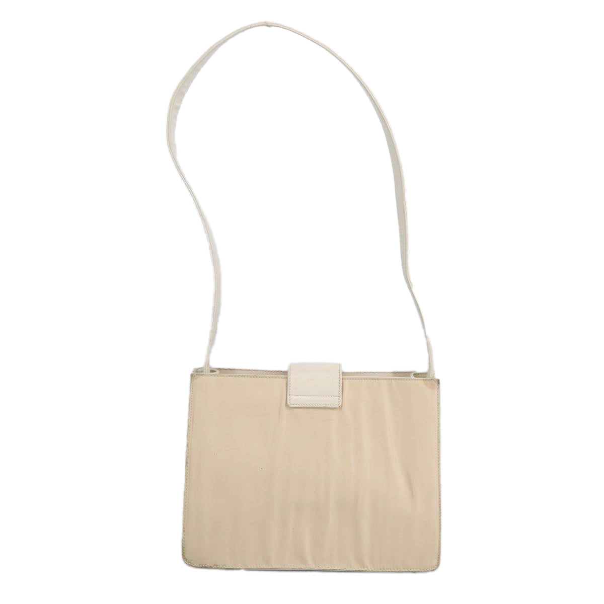 PRADA Shoulder Bag Nylon Leather Beige White Silver Auth 97441