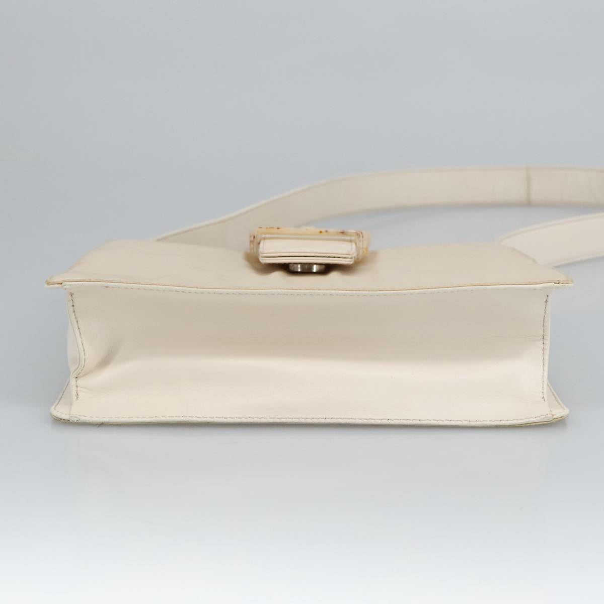 PRADA Shoulder Bag Nylon Leather Beige White Silver Auth 97441