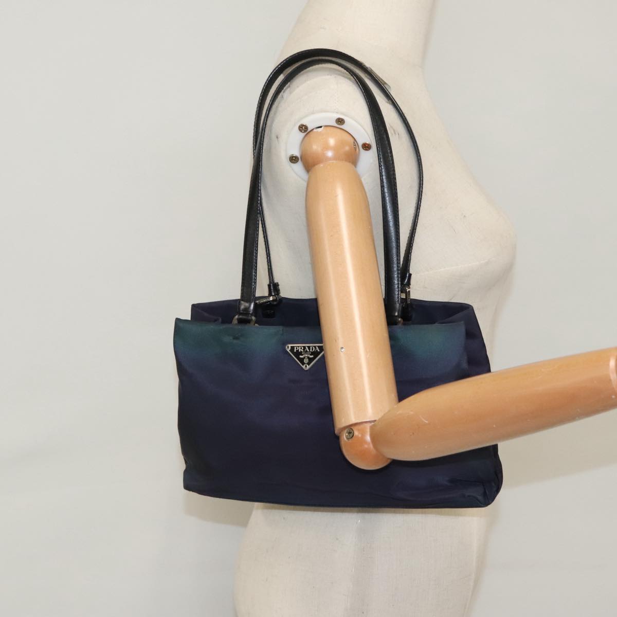 PRADA Shoulder Bag Nylon Navy Silver Auth 97442