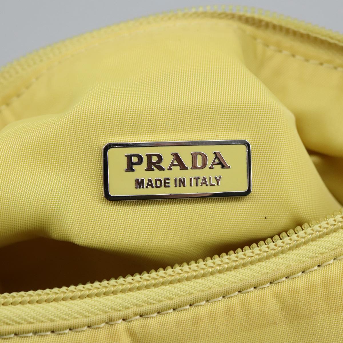 PRADA Accessory Pouch Accessory Pouch Nylon Yellow Silver Auth 97443