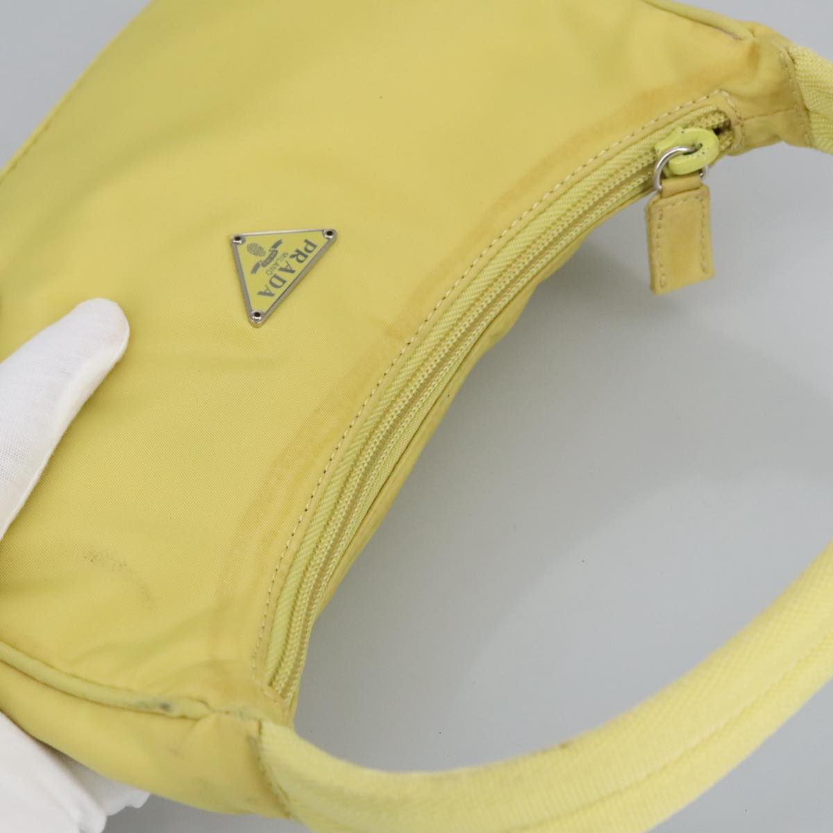 PRADA Accessory Pouch Accessory Pouch Nylon Yellow Silver Auth 97443