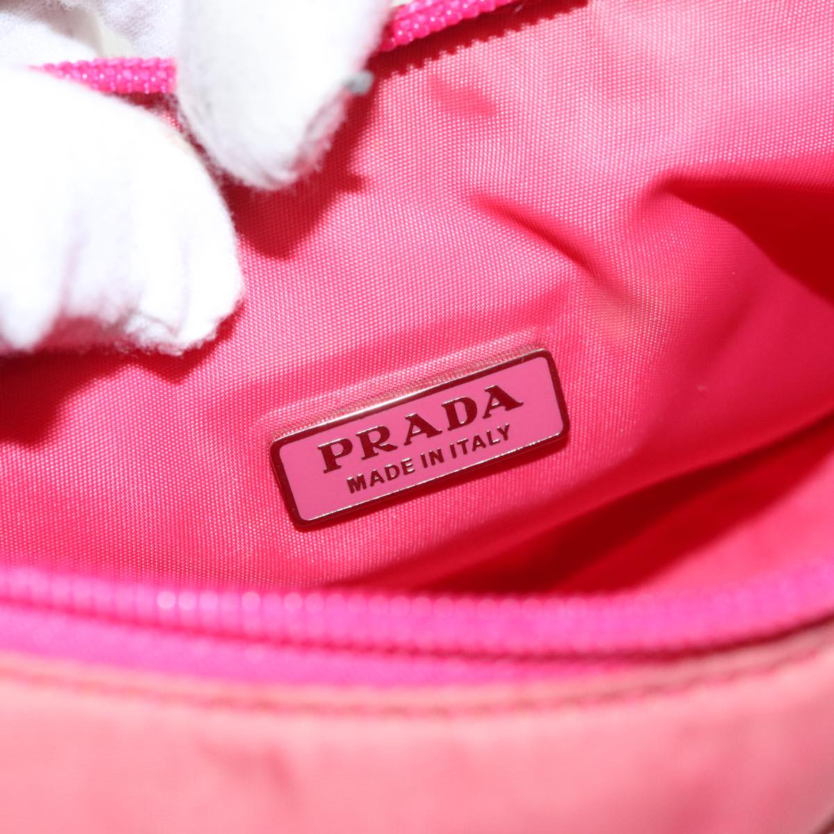 PRADA Accessory Pouch Nylon Pink Silver Auth 97444