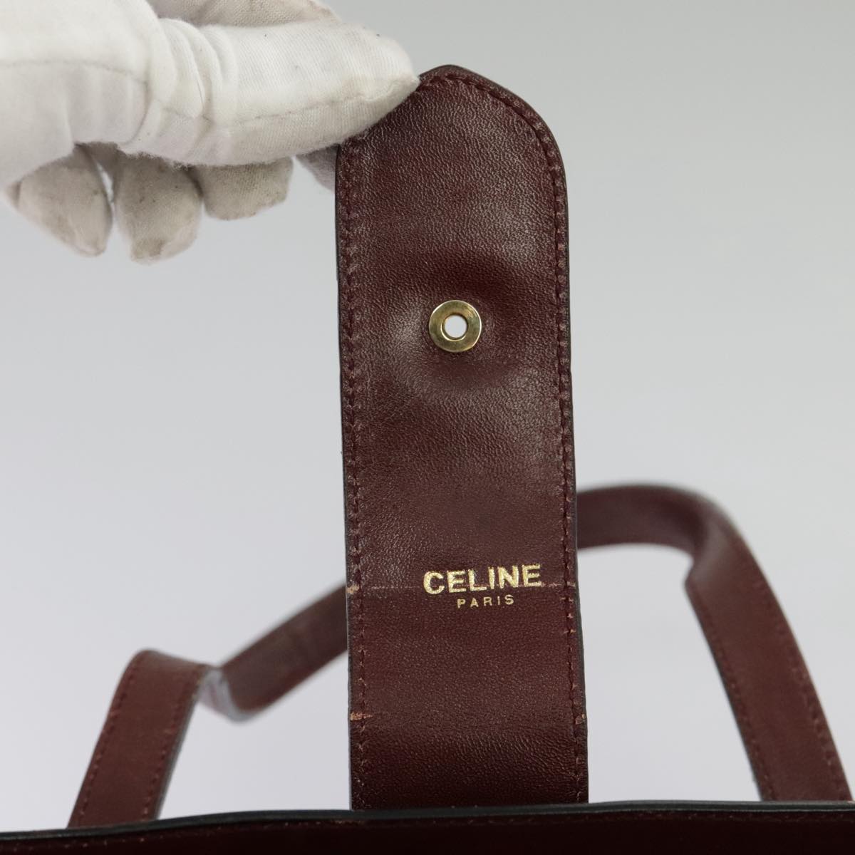 CELINE Hand Bag Leather Bordeaux Gold Auth 97447