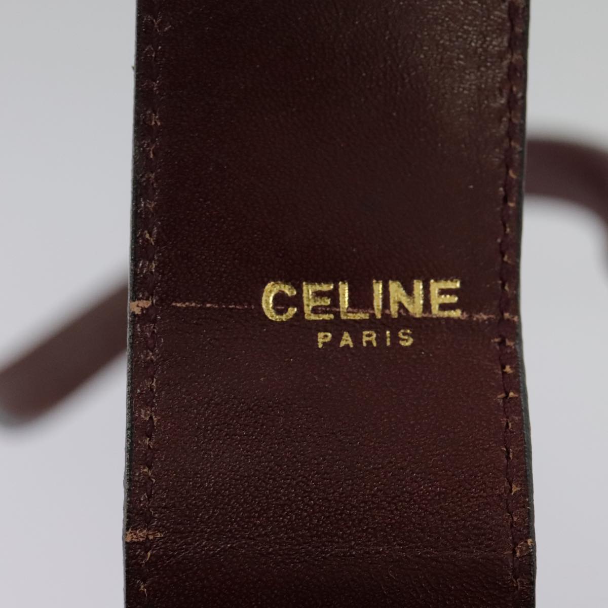 CELINE Hand Bag Leather Bordeaux Gold Auth 97447