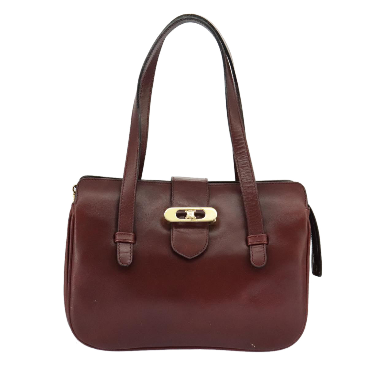 CELINE Hand Bag Leather Bordeaux Gold Auth 97447