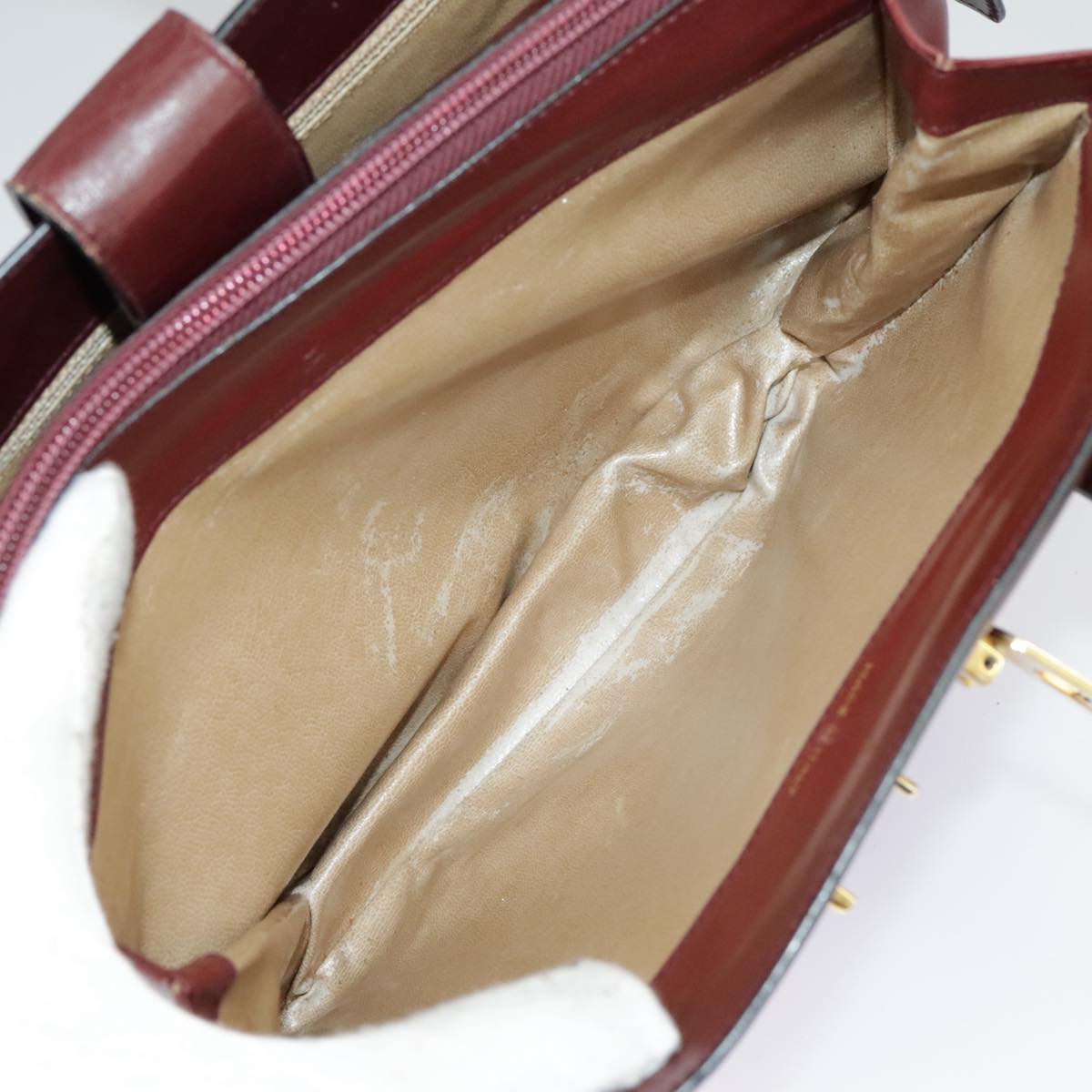 CELINE Hand Bag Leather Bordeaux Gold Auth 97447