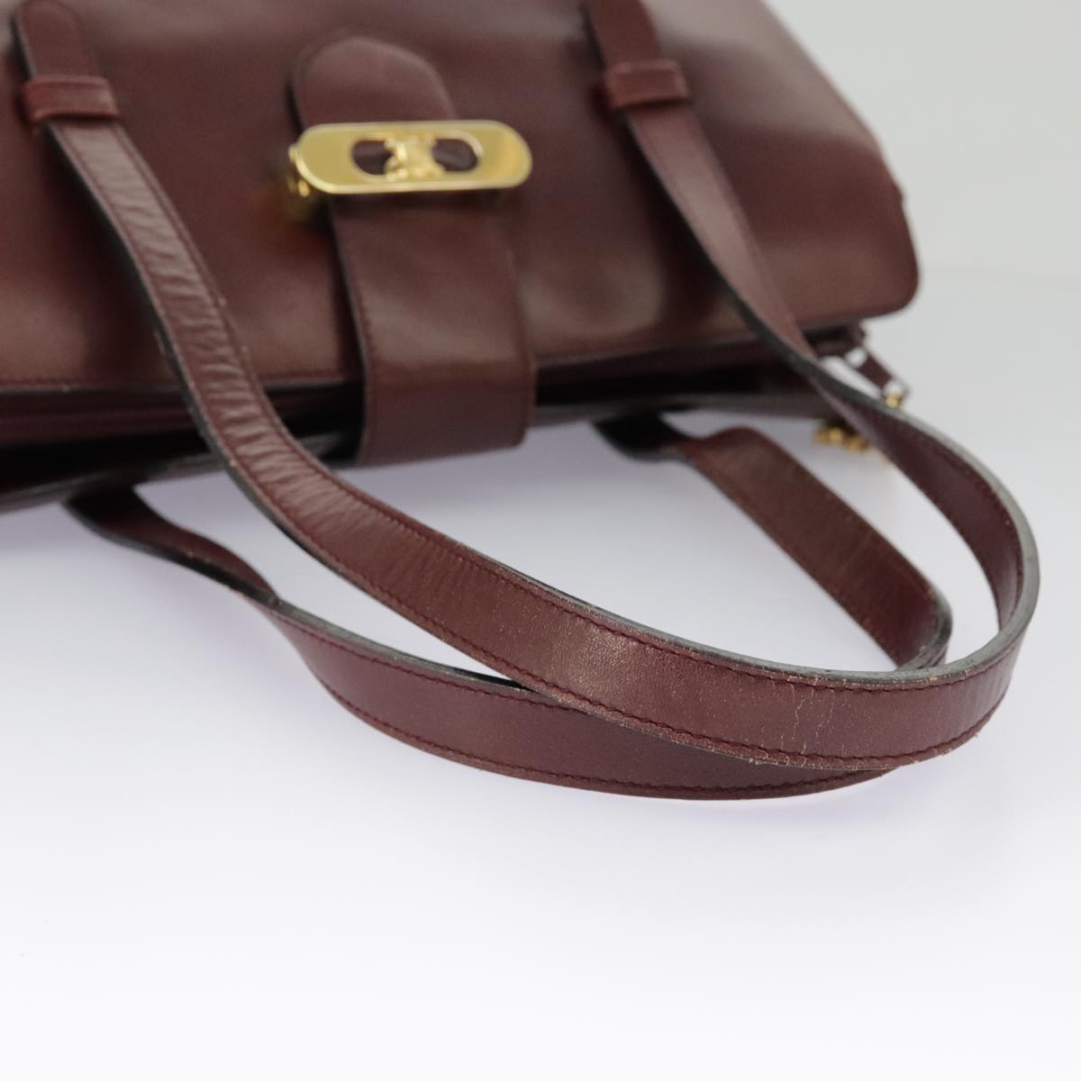 CELINE Hand Bag Leather Bordeaux Gold Auth 97447