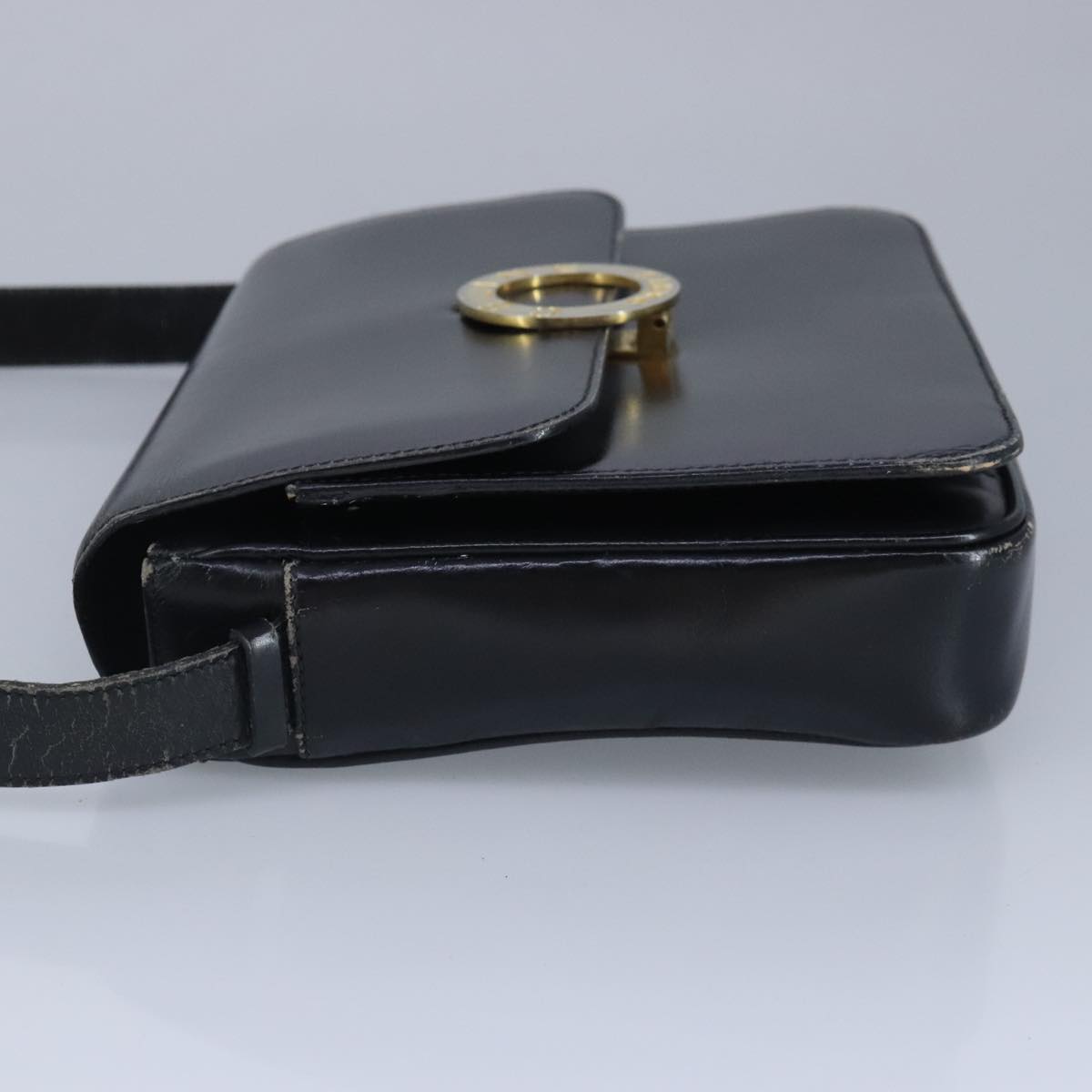 CELINE Shoulder Bag Leather Black Gold Auth 97448