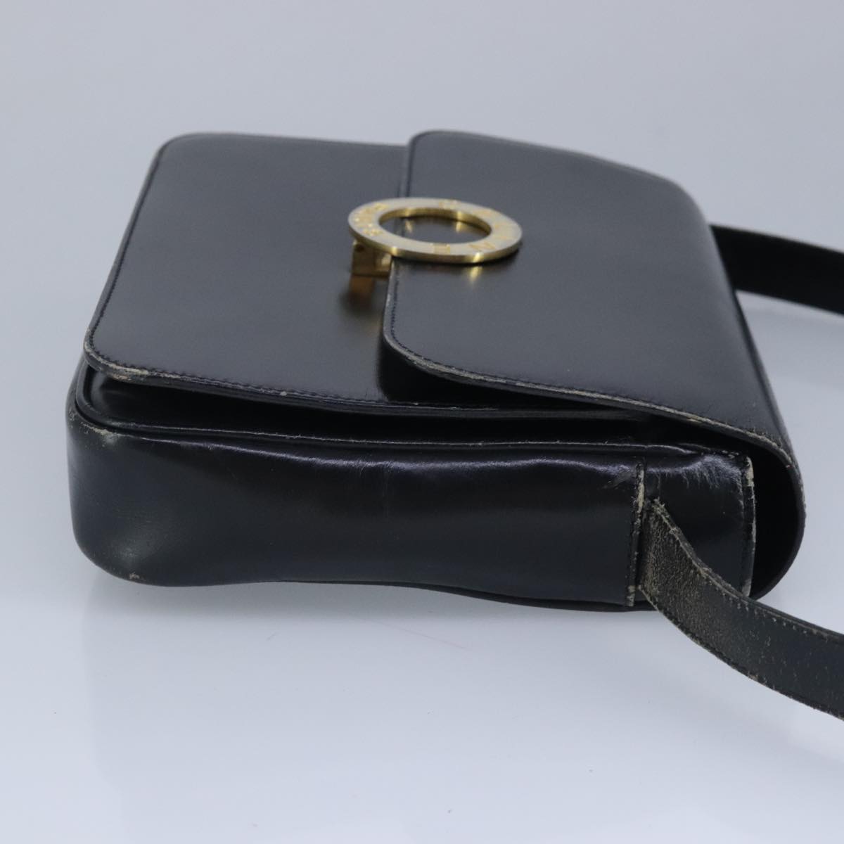 CELINE Shoulder Bag Leather Black Gold Auth 97448