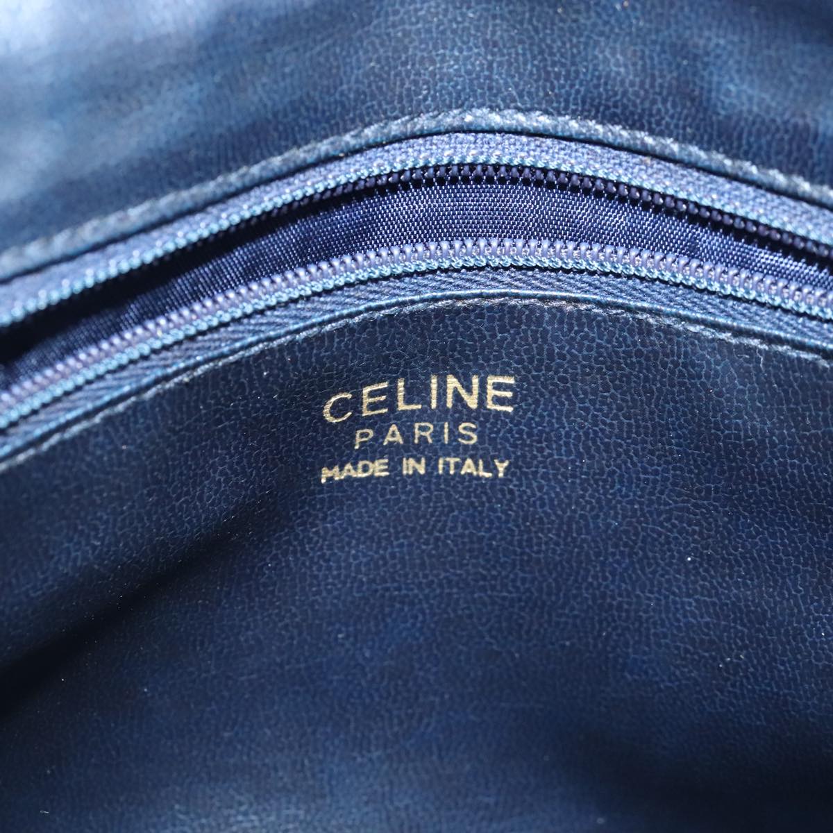 CELINE C Sulky Shoulder Bag Canvas Navy Gold Auth 97449