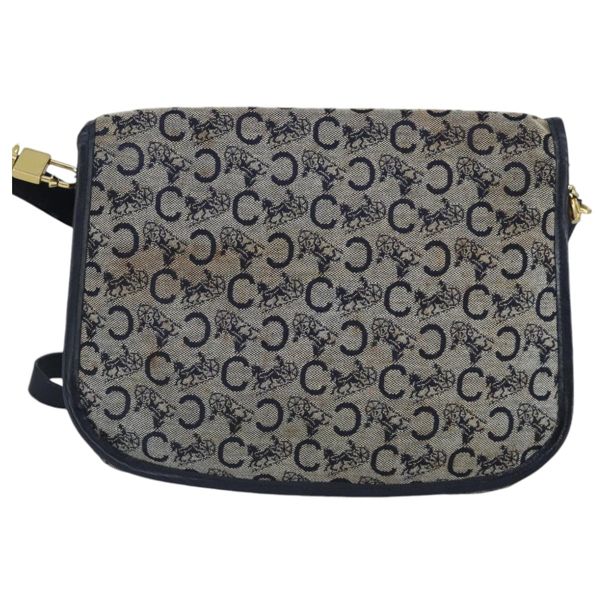 CELINE C Sulky Shoulder Bag Canvas Navy Gold Auth 97449 - 0